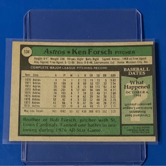 Ken Forsch #534 1979 Topps Baseball Trading Card - Picture 2 of 2